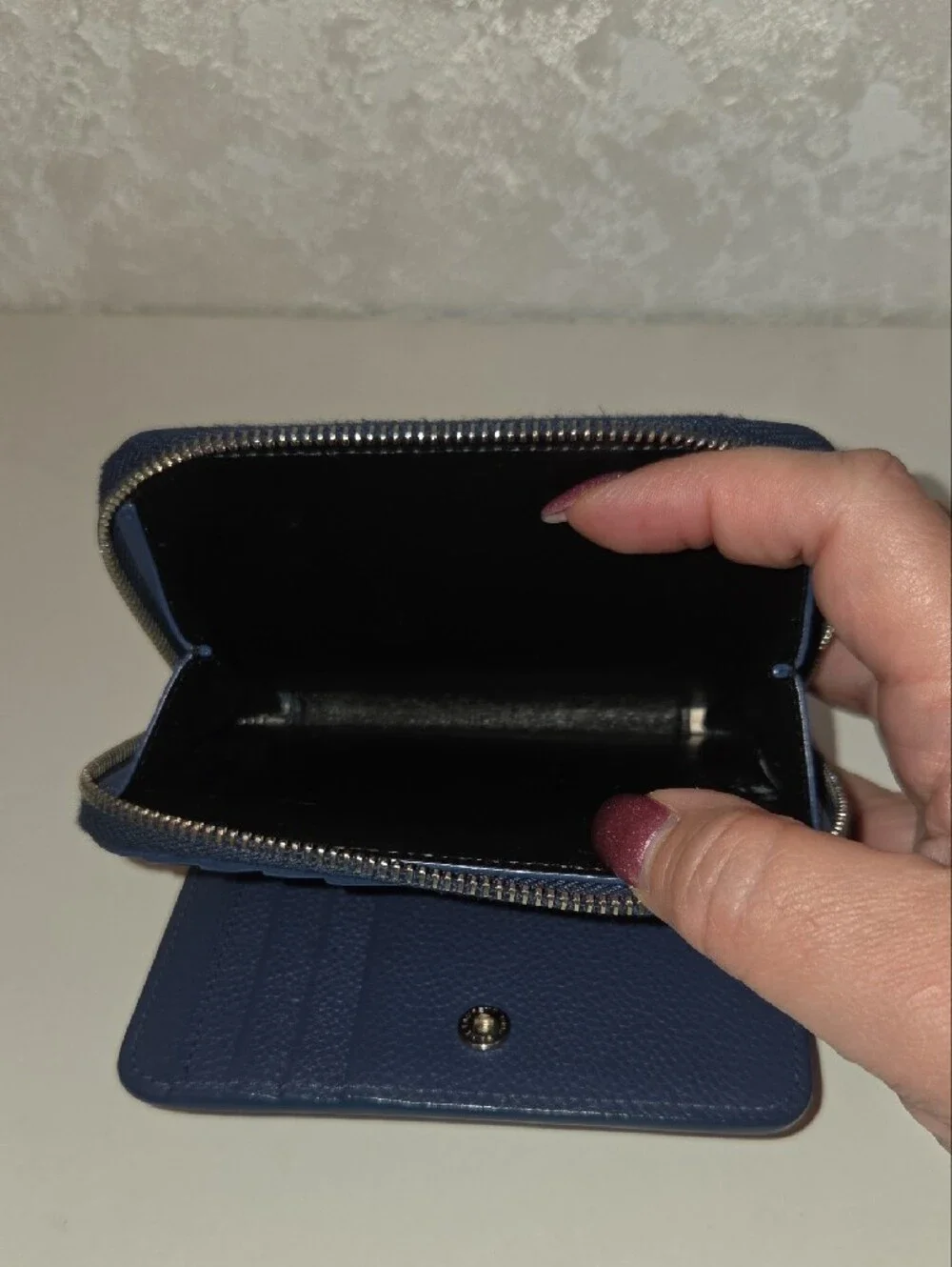 Saint Laurent Navy Pebbled Zip Wallet with Gold Logo Tag
